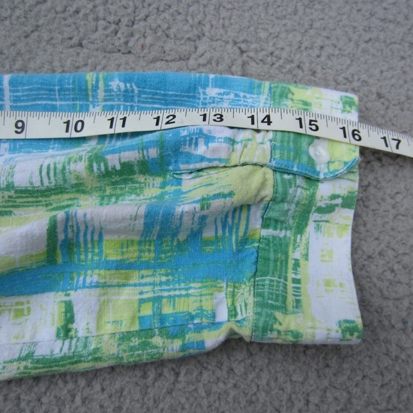 Chritopher & Banks Shirt Women's XL Button Up Linen‎ Green Blue 3/4 sleeve Boho - Picture 11 of 14